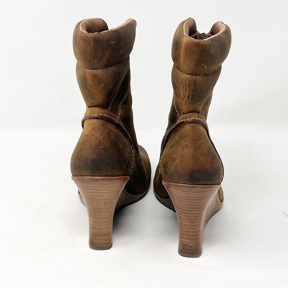 Timberland Vintage Brown Leather Wedge Ankle Boots Booties Womens 5.5 Distressed - Picture 5 of 9